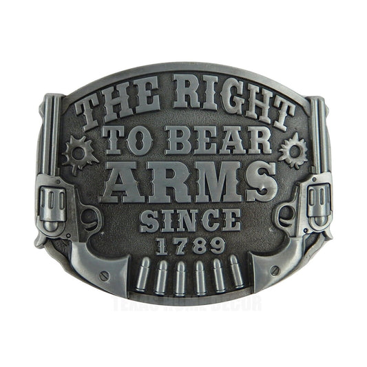 The Right To Bear Arms Belt Buckle 2nd Amendment Gun Rights Bullets Silver Tone