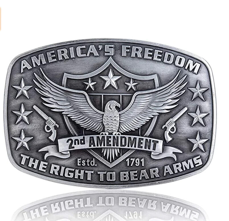 America's Freedom Belt Buckle 2nd Amendment Antique Silver Eagle Shield Stars