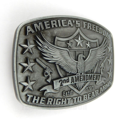 America's Freedom Belt Buckle 2nd Amendment Antique Silver Eagle Shield Stars