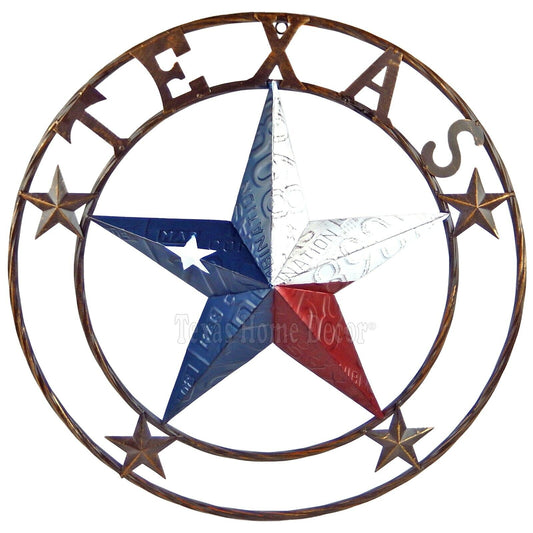 24" Texas Flag Barn Star Metal Embossed License Plate Western Wall Decor Rustic