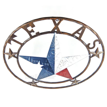 24" Texas Flag Barn Star Metal Embossed License Plate Western Wall Decor Rustic