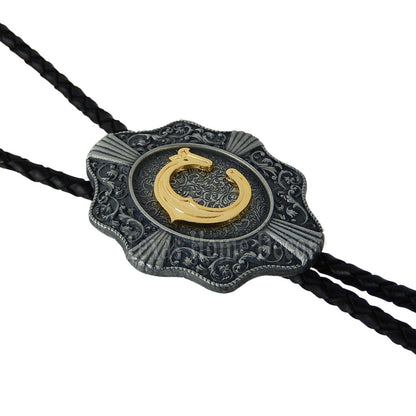 Initial Letter "C" Bolo Tie Western 38" Genuine  Leather Cord Detailed Tips