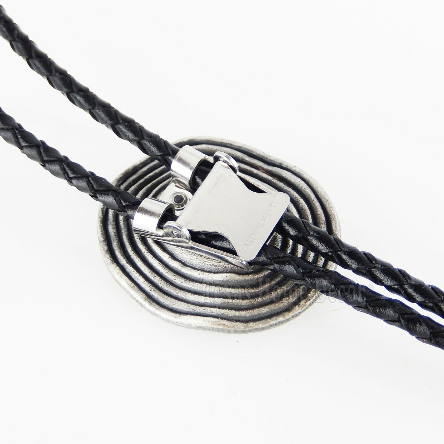 Black Obsidian Stone Bolo Tie Antique Silver Plated 38" Adjustable Leather Cord