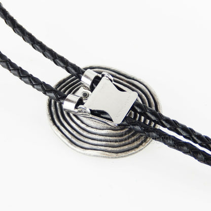 Black Obsidian Stone Bolo Tie Antique Silver Plated 38" Adjustable Leather Cord