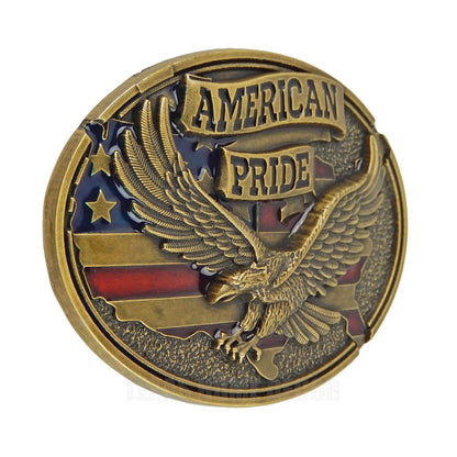 American Pride Flag Eagle Belt Buckle Bronze Plated Enamel Color Fits 1.5" Belts