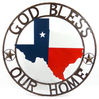 24" Metal God Bless Our Home Texas Flag Map Outline Plaque Sign with Rings