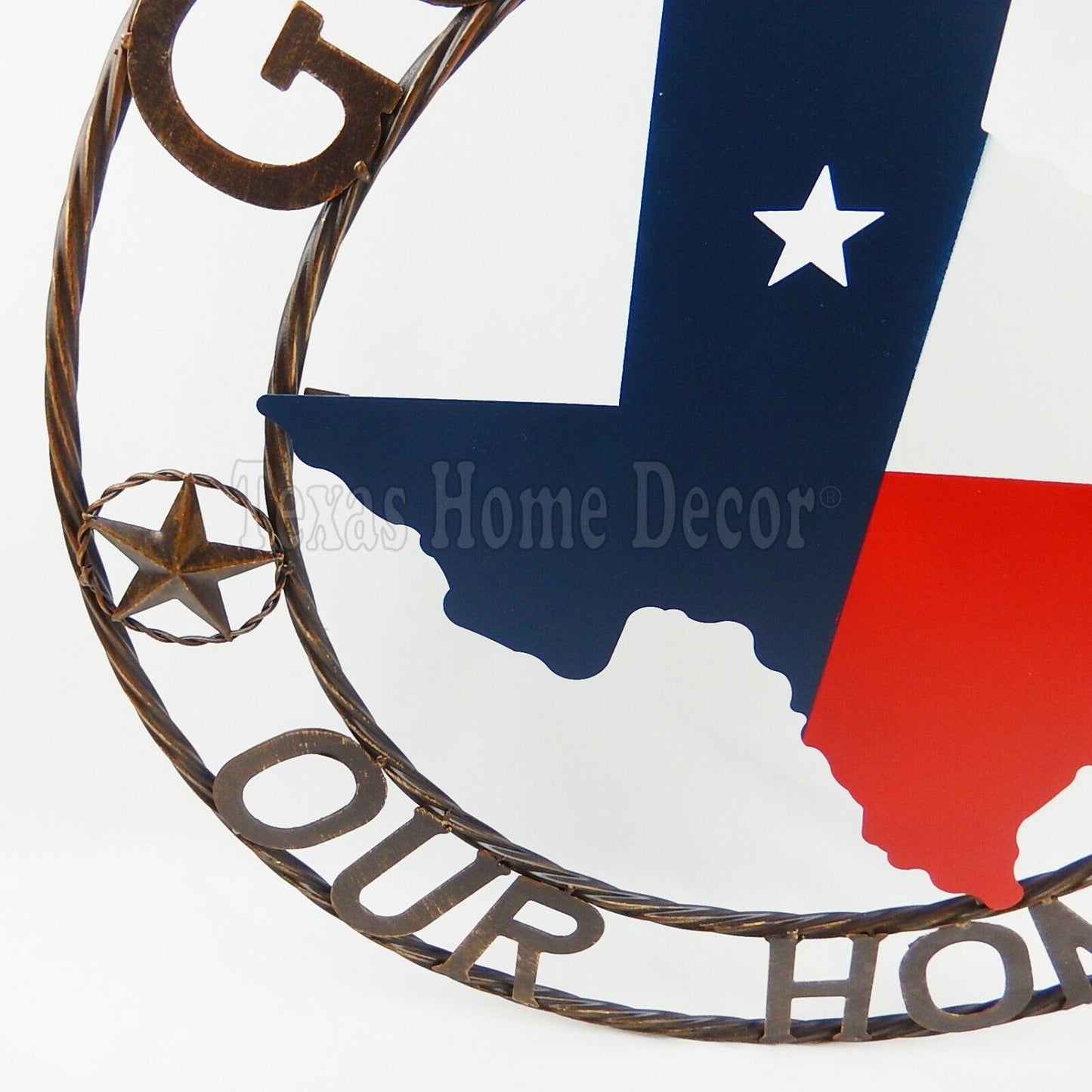 24" Metal God Bless Our Home Texas Flag Map Outline Plaque Sign with Rings