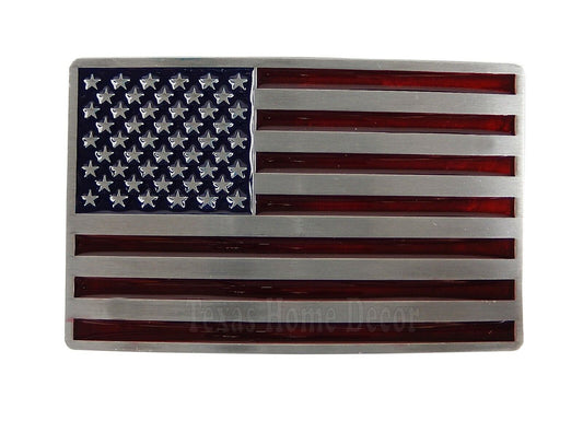 American Flag Men's Belt Buckle USA Pride Antique Silver Enamel Fits 1.5" Belts