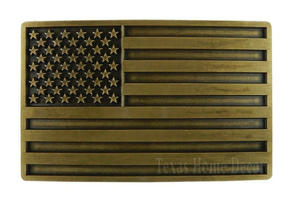 American Flag Men's Belt Buckle USA Pride Antique Bronze Fits 1.5" Belts Stars