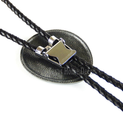 Bear Claw Paw Bolo Tie Genuine Leather Cord Silver Tone Turquoise Enamel 38" Adjustable