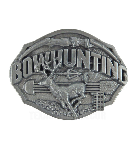 Bowhunting Belt Buckle Deer Arrow Antique Silver Tone Western Fits 1.5" Belts