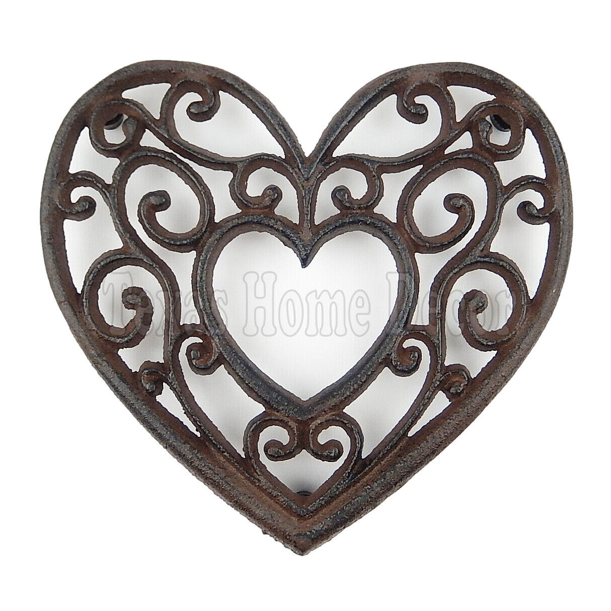 Heart Shaped Trivet Cast Iron Rustic Antique Style Hot Pot Plate Holder Scrolls