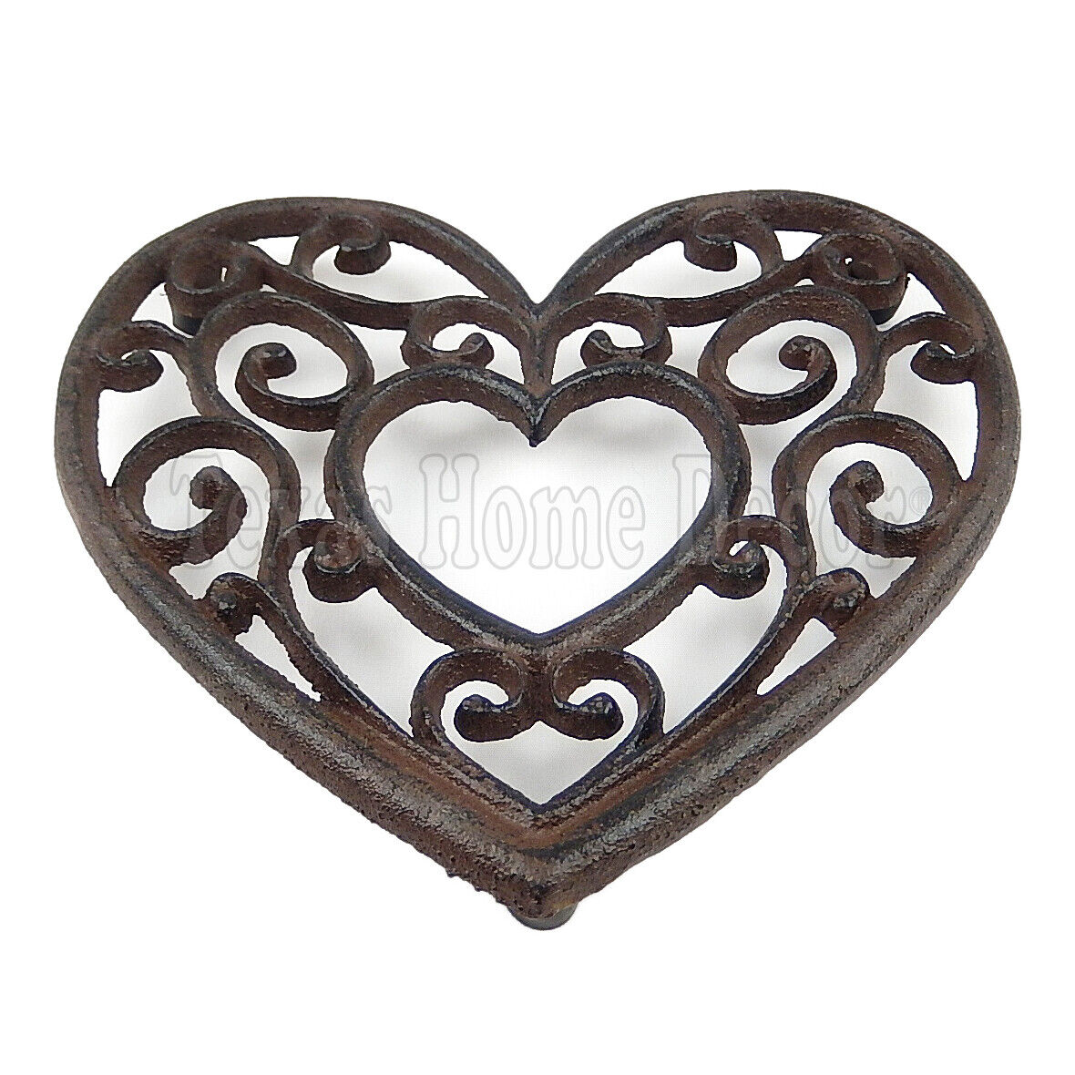 Heart Shaped Trivet Cast Iron Rustic Antique Style Hot Pot Plate Holder Scrolls