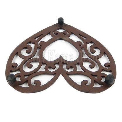 Heart Shaped Trivet Cast Iron Rustic Antique Style Hot Pot Plate Holder Scrolls