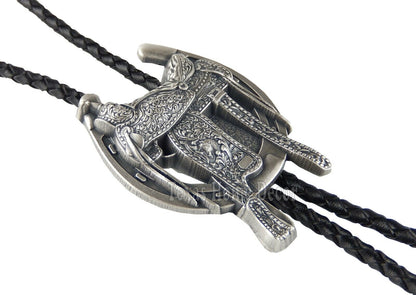 Saddle Bolo Tie Boots Horseshoe Real Silver Plated 38" Leather Cord Western