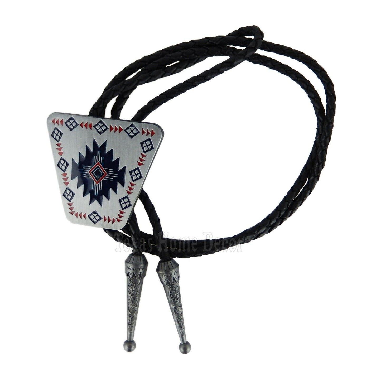 Southwestern Aztec Bolo Tie 38" Adjustable Leather Cord Antique Silver Tone