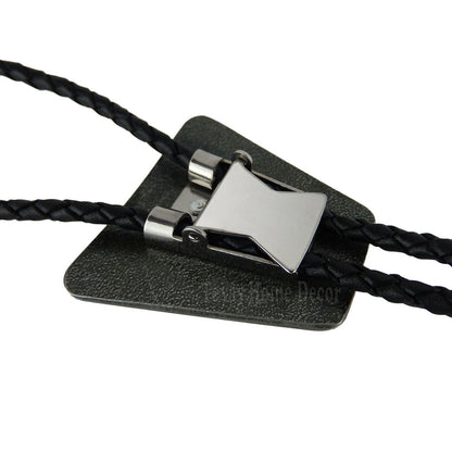 Southwestern Aztec Bolo Tie 38" Adjustable Leather Cord Antique Silver Tone