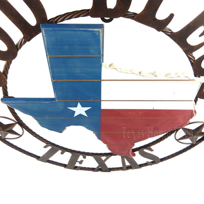 26" Metal God Bless Texas Barn Star Wooden Map Flag Center