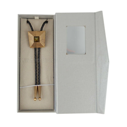 Pyramid Labradorite Stone Bolo Tie Real Gold Plated 38" Adjustable Leather Cord