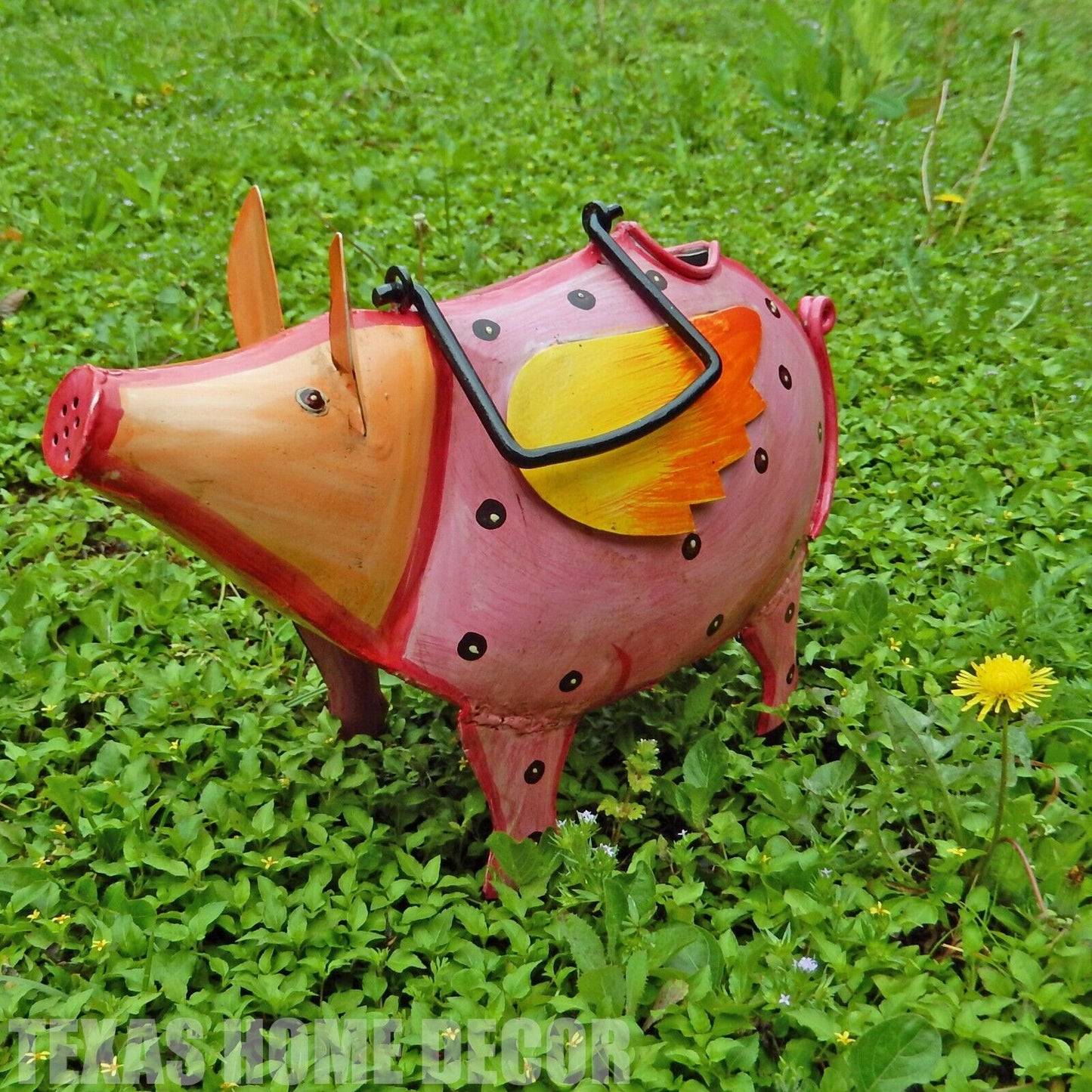 Handcrafted Metal Pink Florida Flying Pig Watering Can Plant Pals Garden Decor