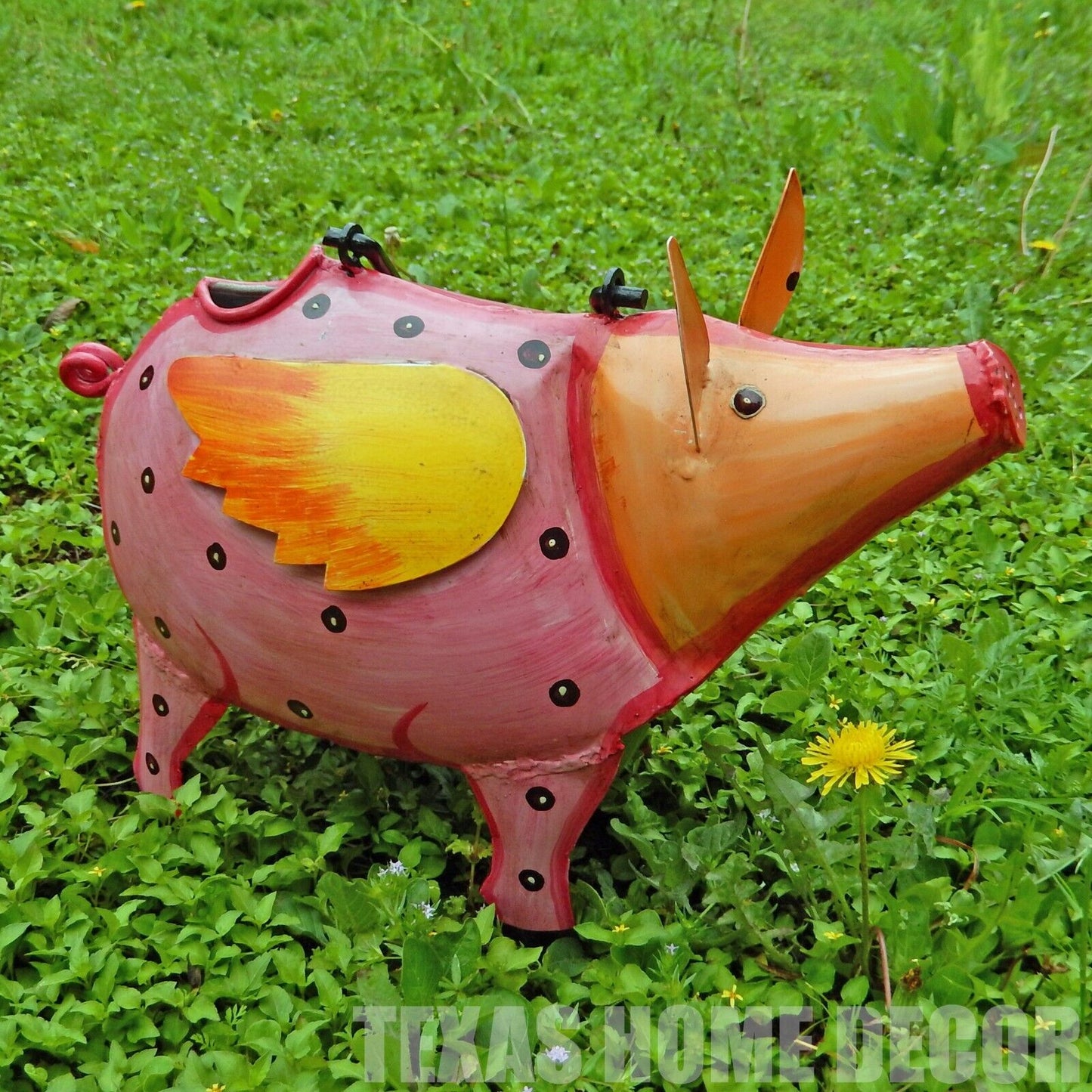 Handcrafted Metal Pink Florida Flying Pig Watering Can Plant Pals Garden Decor