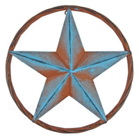 Metal Barn Star Circle Wall Decor Rust Brown Turquoise Finish 12 inch