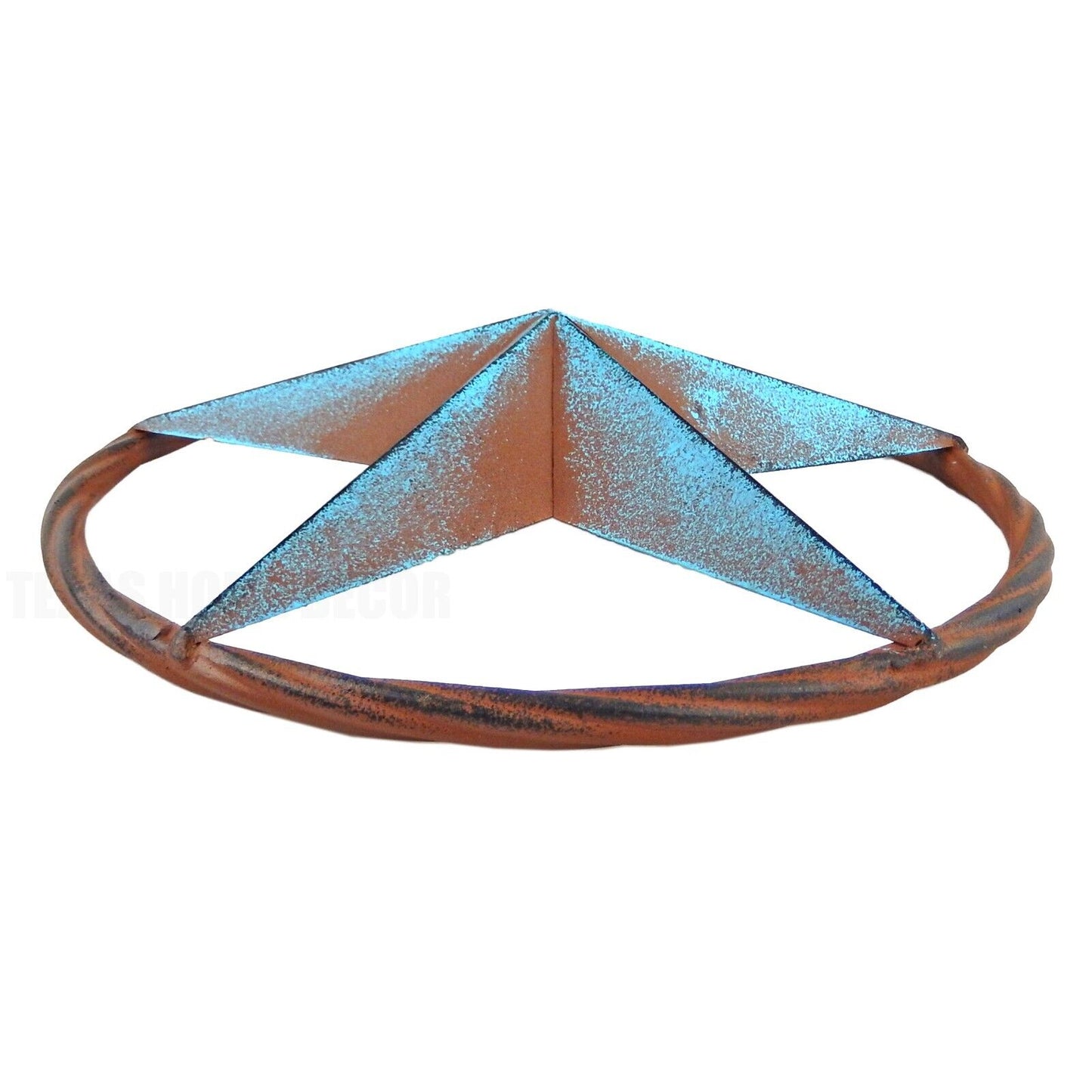 Metal Barn Star Circle Wall Decor Rust Brown Turquoise Finish 12 inch