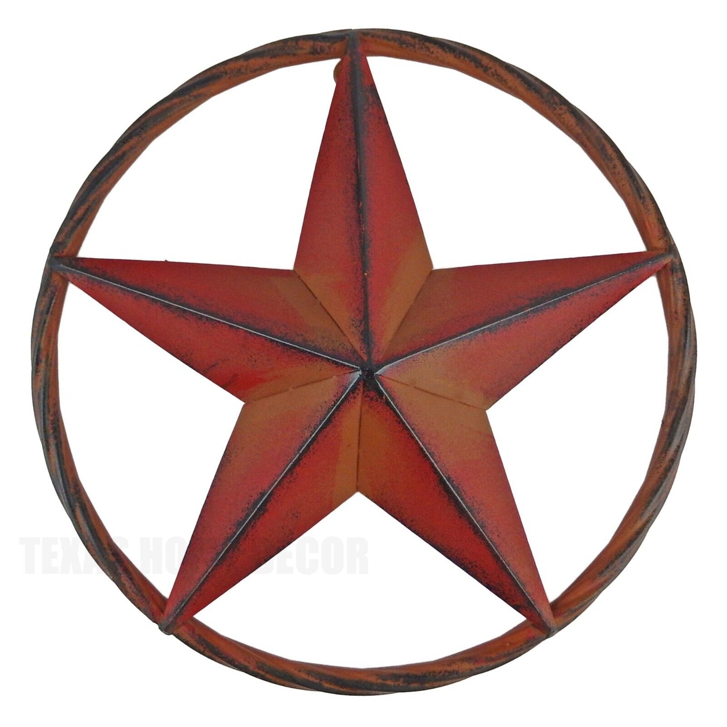 Metal Barn Star Circle Wall Decor Rust Red Orange Finish 12 inch