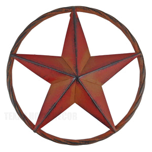 Metal Barn Star Circle Wall Decor Rust Red Orange Finish 12 inch