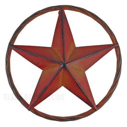 Metal Barn Star Circle Wall Decor Rust Red Orange Finish 12 inch