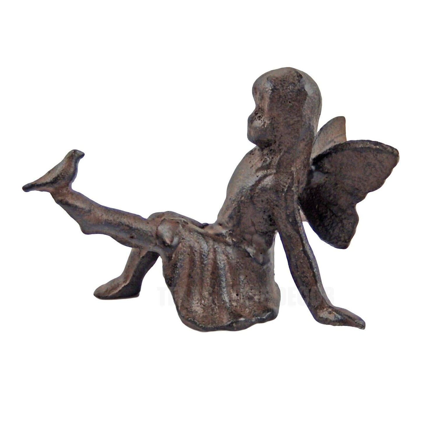 Fairy Figurine with Bird Sitting Angel Cherub Garden Statue Rustic Cast Iron