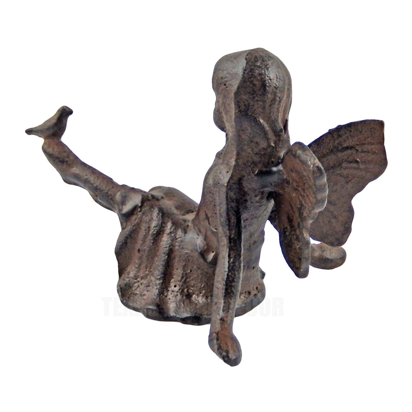 Fairy Figurine with Bird Sitting Angel Cherub Garden Statue Rustic Cast Iron