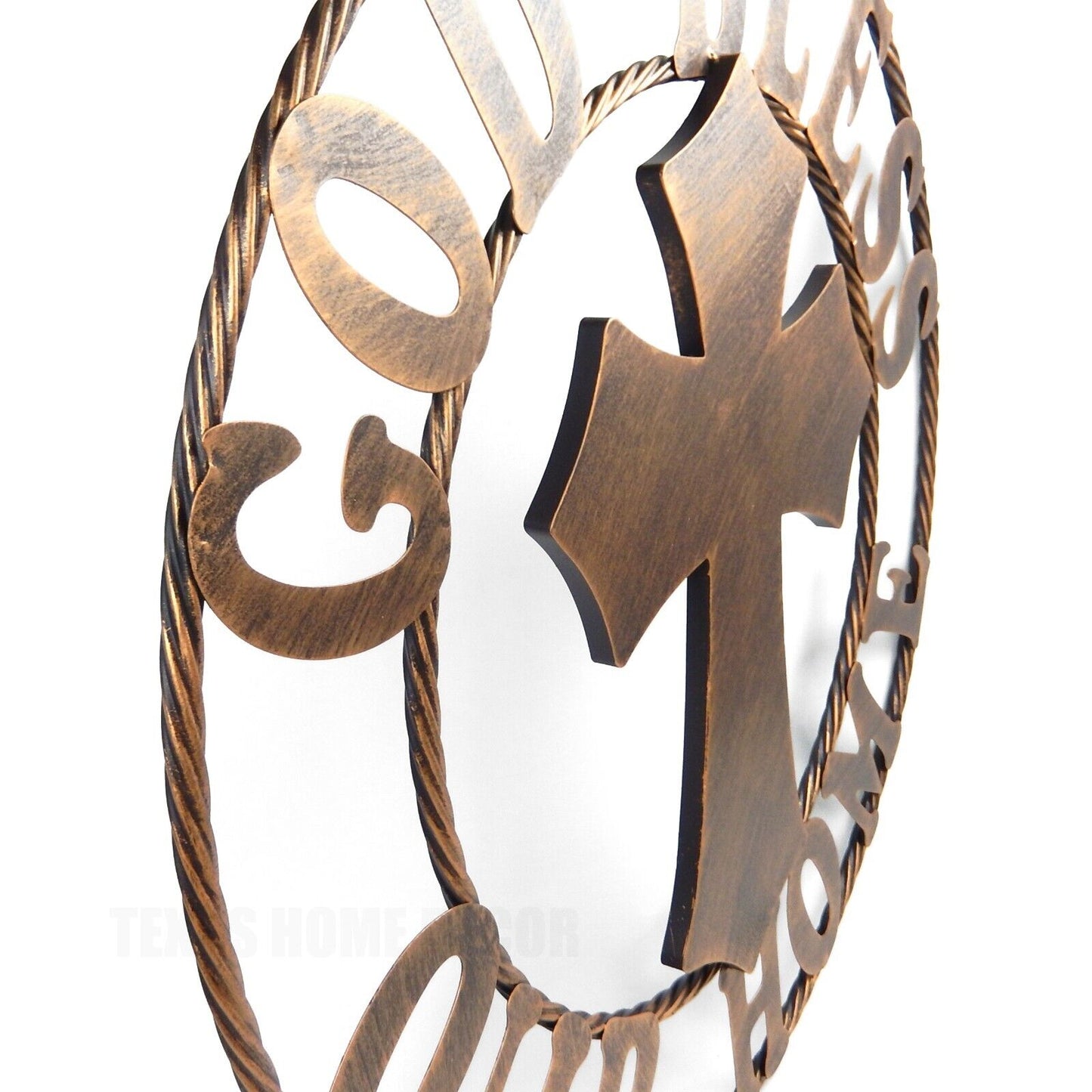 Metal God Bless Our Home Cross Wall Decor Circle Brushed Copper Finish 26 inch