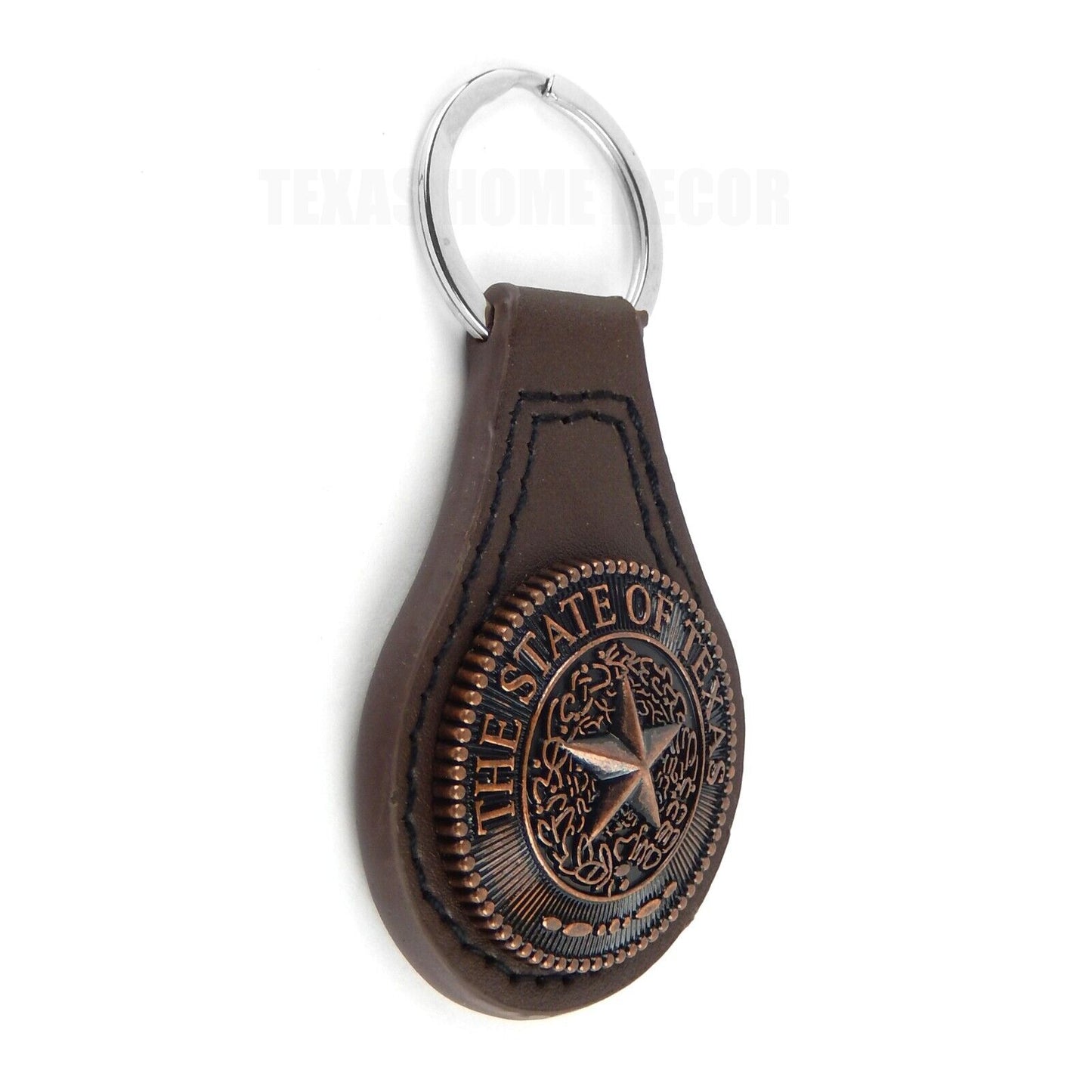 Brown Leather Keychain Copper The State of Texas Star Seal Concho