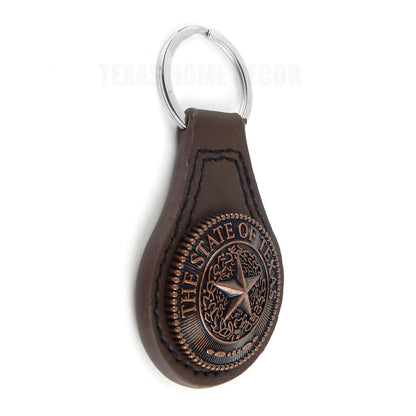 Brown Leather Keychain Copper The State of Texas Star Seal Concho