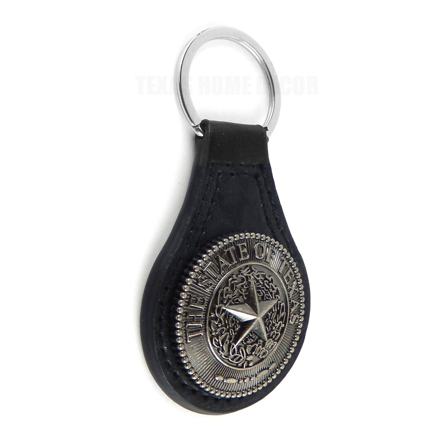 Black Leather Key Fob Silver The State of Texas Star Seal Concho