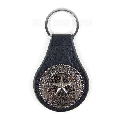 Black Leather Key Fob Silver The State of Texas Star Seal Concho