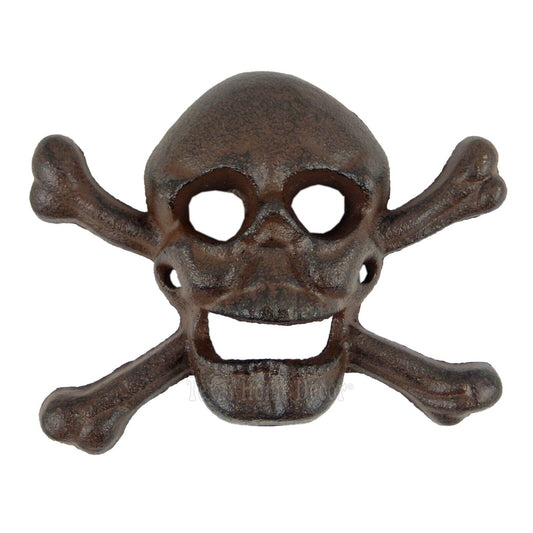 Skull Crossbones Beer Bottle Opener Cast Iron Biker Rocker Decor Wall Mounted