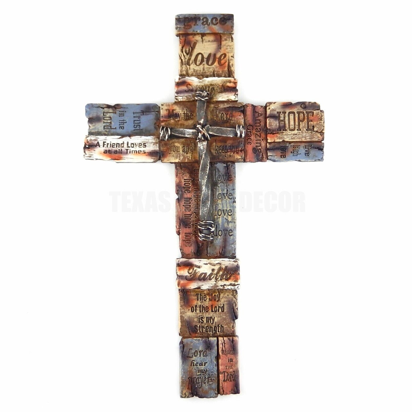 Inspirational Wall Cross Faith Hope Love Religious Hand Painted Polyresin 17 in