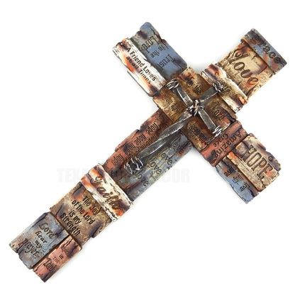 Inspirational Wall Cross Faith Hope Love Religious Hand Painted Polyresin 17 in