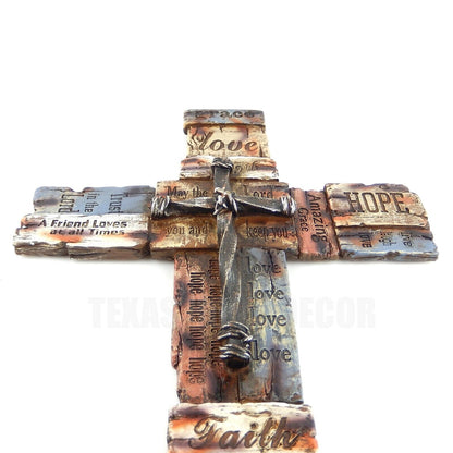 Inspirational Wall Cross Faith Hope Love Religious Hand Painted Polyresin 17 in