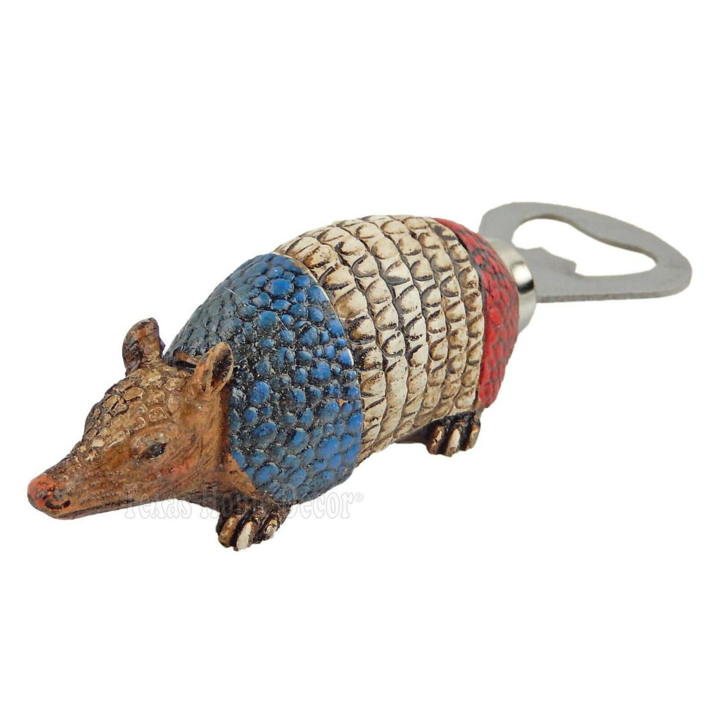 Texas Armadillo Beer Bottle Opener Hand-Held Flag Colors Metal Tip Rustic Decor