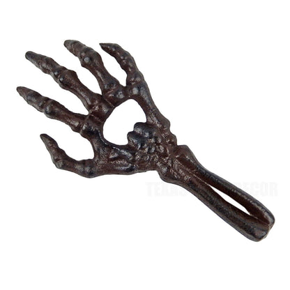 Cast Iron Skeleton Hand Beer Bottle Opener Antique Brown Rustic Finish Hand Held