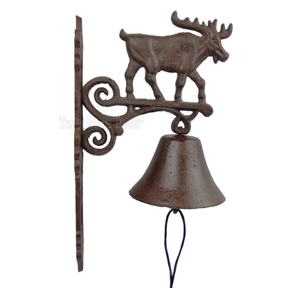 Large Moose Dinner Bell Cast Iron Fleur De Lis Scrolls Wall Mounted Rustic