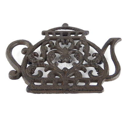 Teapot Kettle Trivet Cast Iron Rustic Antiqued Hot Pot Plate Holder Floral