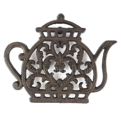 Teapot Kettle Trivet Cast Iron Rustic Antiqued Hot Pot Plate Holder Floral