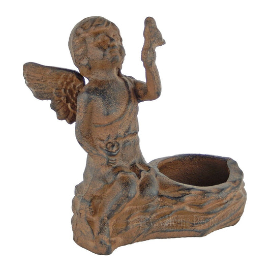 Angel Fairy Figurine Bird Cherub Statue Cast Iron Tealight Candle Holder 6"