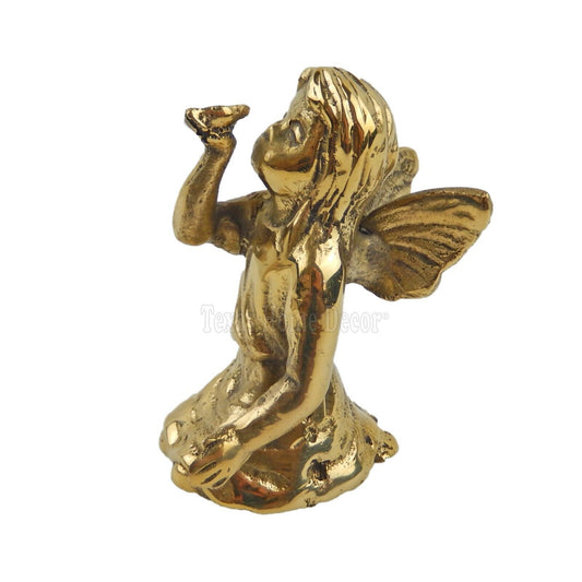 Angel Sitting Fairy Pixie Cherub Bird Figurine Statue Solid Brass 2 3/8"