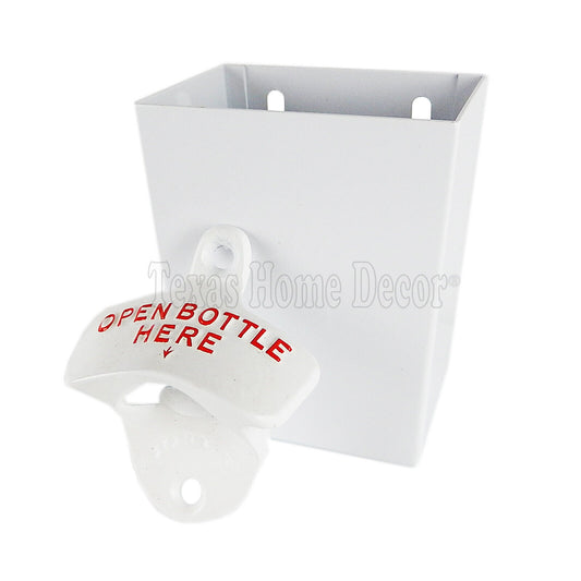 White Open Bottle Here Beer Bottle Opener White Metal Cap Catcher Set Starr X