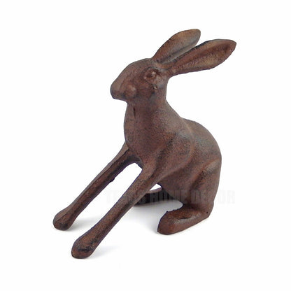 Sitting Bunny Rabbit Cast Iron Figurine Garden Porch Statue Rustic Brown 5.5 in
